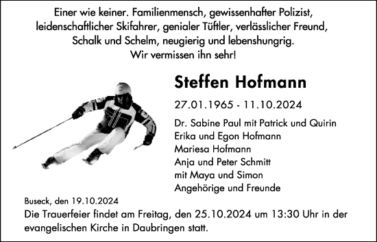Traueranzeige von Steffen Hofmann von Giessener Allgemeine, Giessener Anzeiger, Alsfelder Allgemeine