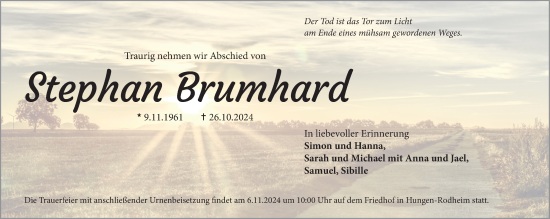 Traueranzeige von Stephan Brumhard von Licher Wochenblatt