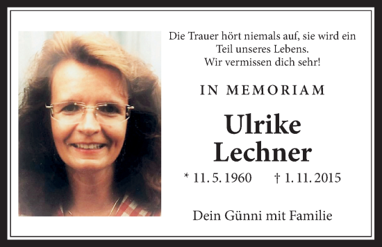 Traueranzeige von Ulrike Lechner von Licher Wochenblatt