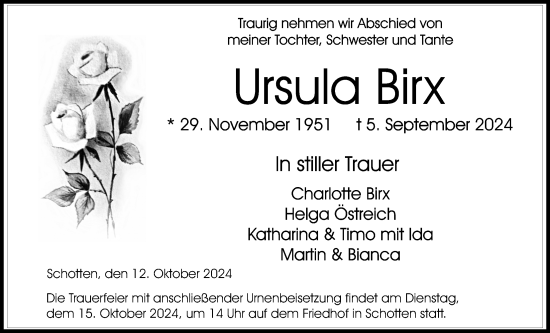Traueranzeige von Ursula Birx von Kreis-Anzeiger