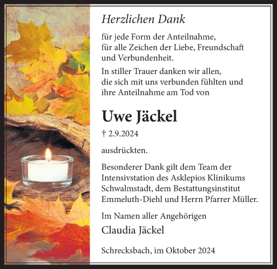Traueranzeige von Uwe Jäckel 
