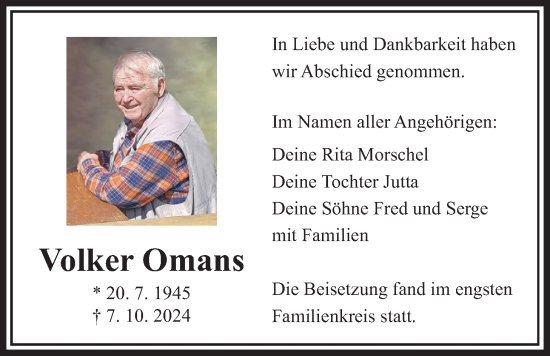 Traueranzeige von Volker Omans von Wetterauer Zeitung