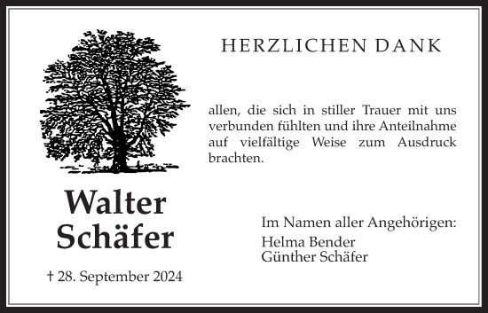 Traueranzeige von Walter Schäfer von Bad Vilbel/Karben