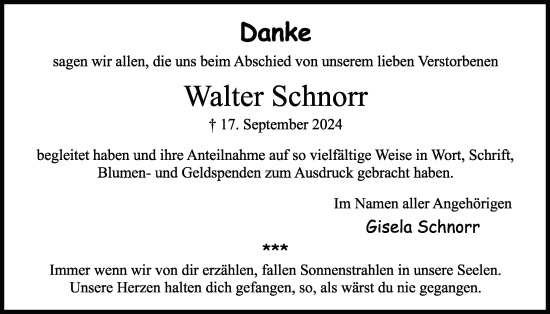 Traueranzeige von Walter Schnorr von Giessener Allgemeine, Alsfelder Allgemeine, Giessener Anzeiger