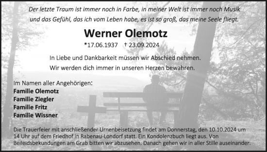 Traueranzeige von Werner Olemotz von Rabenauer Zeitung