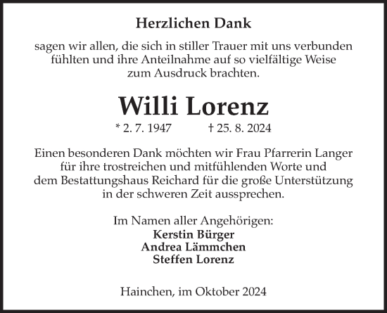 Traueranzeige von Willi Lorenz von Kreis-Anzeiger
