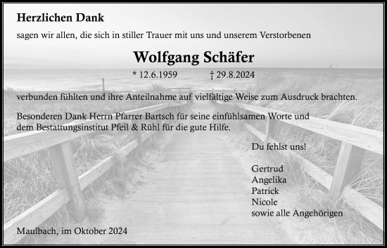 Traueranzeige von Wolfgang Schäfer von Oberhessische Zeitung, Alsfelder Allgemeine
