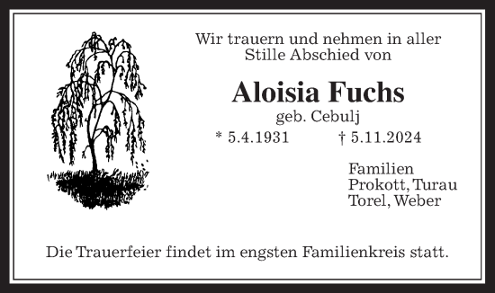 Traueranzeige von Aloisia Fuchs von Wetterauer Zeitung