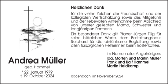 Traueranzeige von Andrea Müller von Kreis-Anzeiger