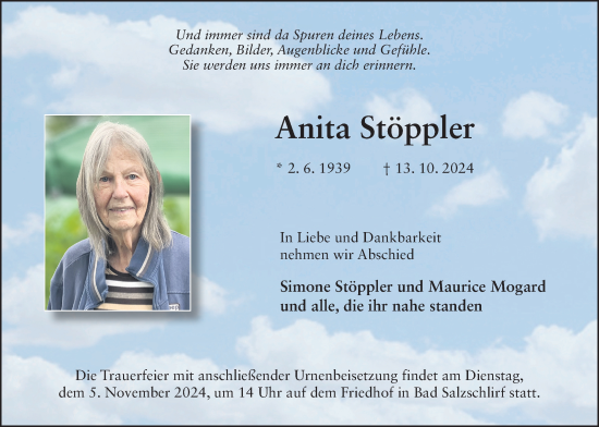 Traueranzeige von Anita Stöppler von Lauterbacher Anzeiger