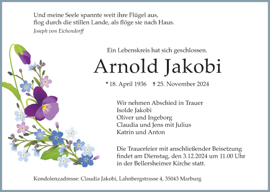 Traueranzeige von Arnold Jakobi von Licher Wochenblatt
