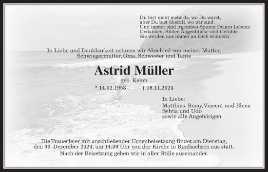 Traueranzeige von Astrid Müller von Kreis-Anzeiger