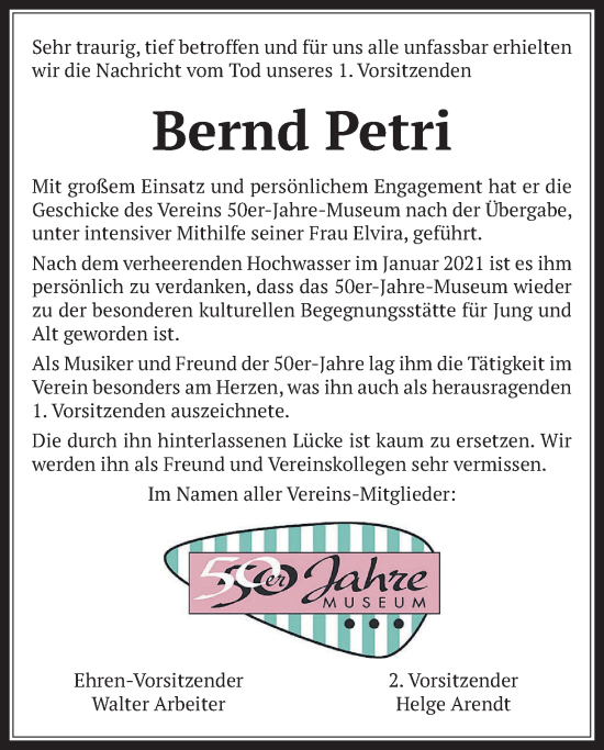 Traueranzeige von Bernd Petri von Kreis-Anzeiger