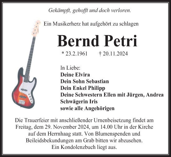 Traueranzeige von Bernd Petri von Kreis-Anzeiger