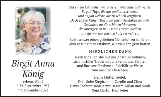 Traueranzeige von Birgit Anna König von Wetterauer Zeitung