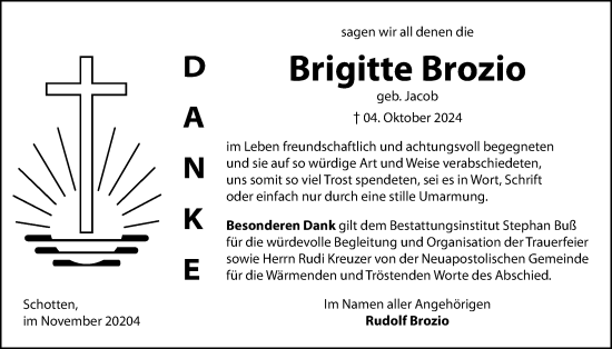 Traueranzeige von Brigitte Brozio von Kreis-Anzeiger