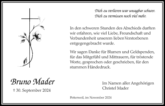 Traueranzeige von Bruno Mader von Bad Vilbel/Karben, Wetterauer Zeitung