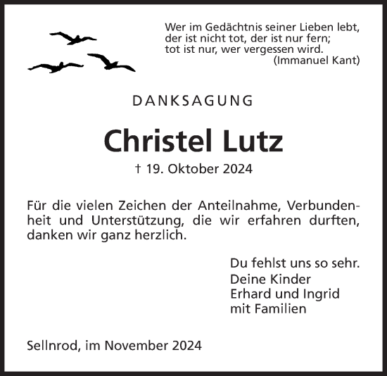 Traueranzeige von Christel Lutz von Mücker Stimme