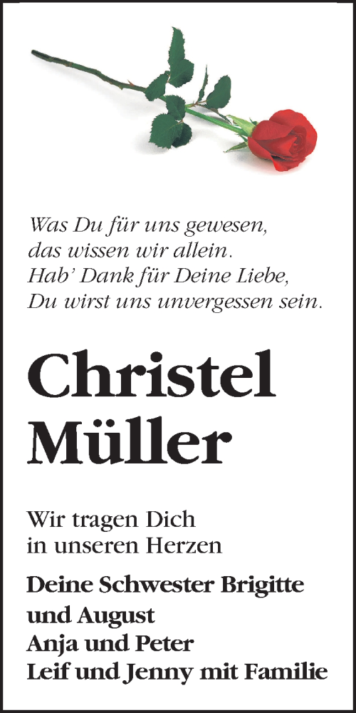 Traueranzeige von Christel Müller von Lauterbacher Anzeiger