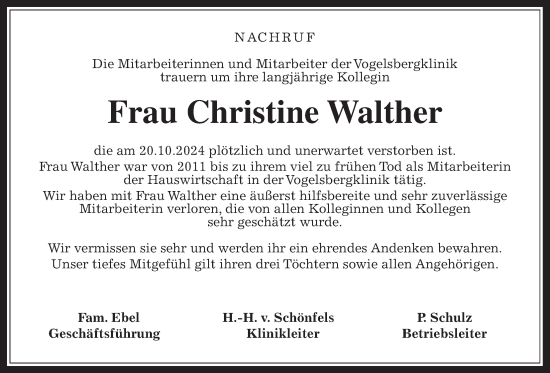 Traueranzeige von Christine Walther von Lauterbacher Anzeiger