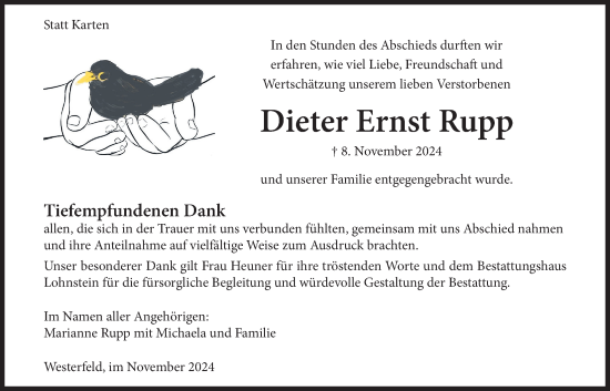Traueranzeige von Dieter Ernst Rupp von Usinger Anzeiger