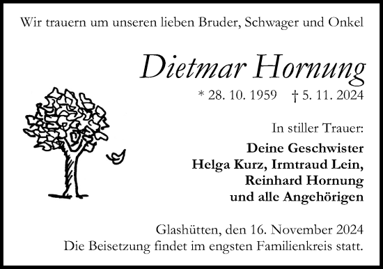 Traueranzeige von Dietmar Hornung von Kreis-Anzeiger