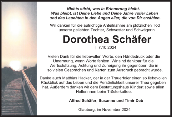 Traueranzeige von Dorothea Schäfer von Kreis-Anzeiger