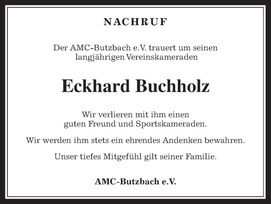 Traueranzeige von Eckhard Buchholz von Butzbacher Zeitung
