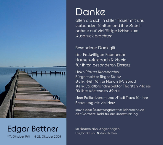 Traueranzeige von Edgar Bettner von Usinger Anzeiger