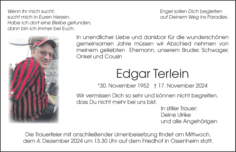  Traueranzeige für Edgar Terlein vom 23.11.2024 aus Wetterauer Zeitung