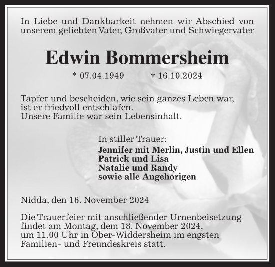 Traueranzeige von Edwin Bommersheim von Kreis-Anzeiger