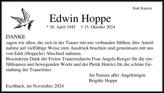Traueranzeige von Edwin Hoppe von Usinger Anzeigenblatt