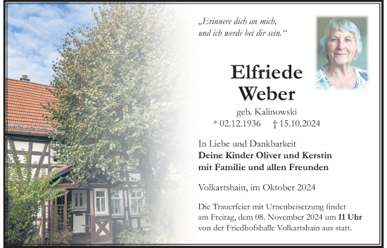 Traueranzeige von Elfriede Weber von Lauterbacher Anzeiger
