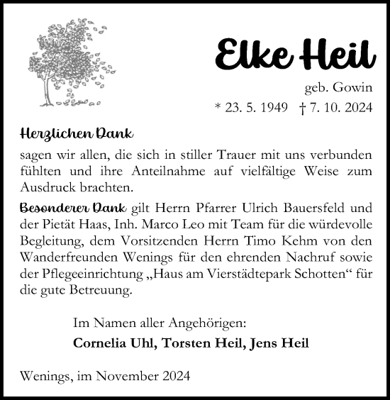 Traueranzeige von Elke Heil von Kreis-Anzeiger