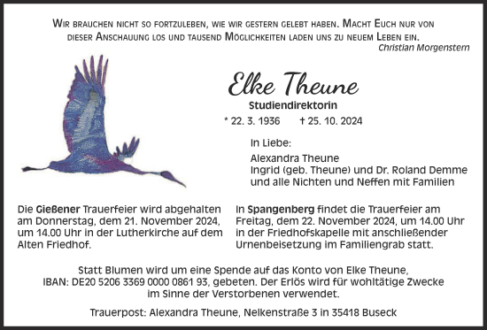 Traueranzeige von Elke Theune von Giessener Anzeiger, Giessener Allgemeine, Alsfelder Allgemeine