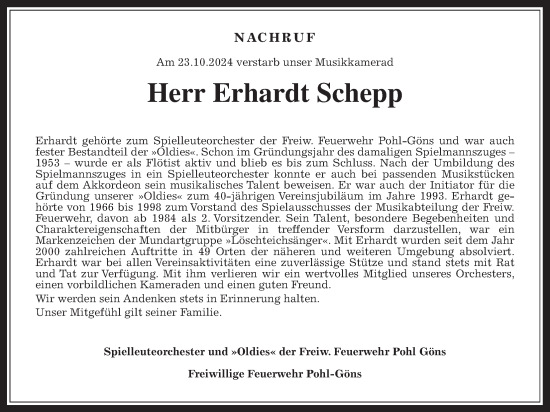 Traueranzeige von Erhardt Schepp von Butzbacher Zeitung