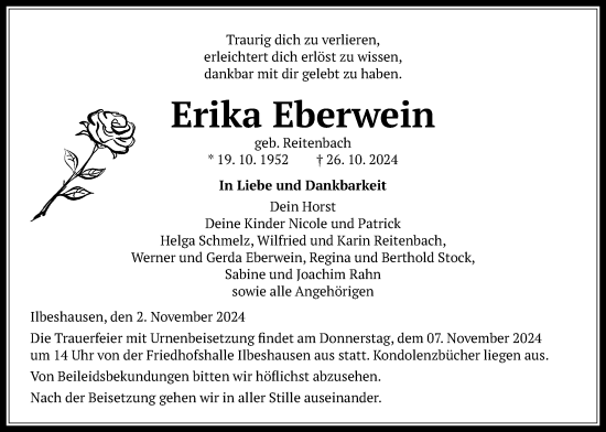 Traueranzeige von Erika Eberwein von Lauterbacher Anzeiger