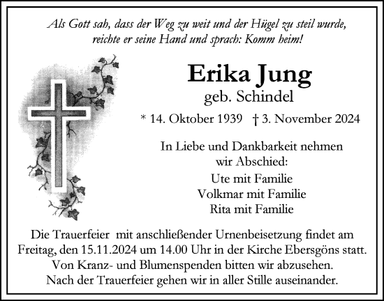 Traueranzeige von Erika Jung von Butzbacher Zeitung