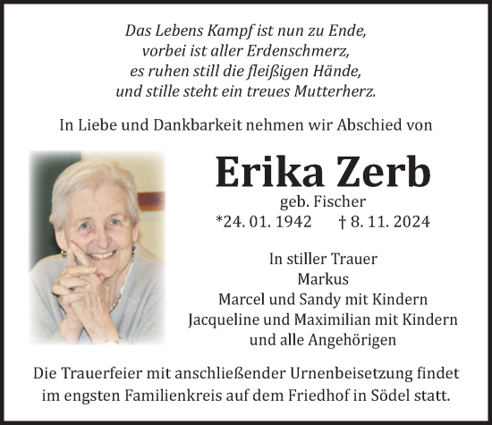 Traueranzeige von Erika Zerb von Wetterauer Zeitung