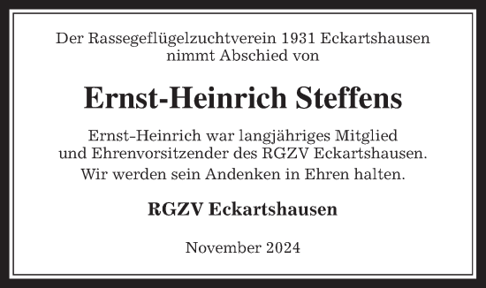 Traueranzeige von Ernst-Heinrich Steffens von Kreis-Anzeiger