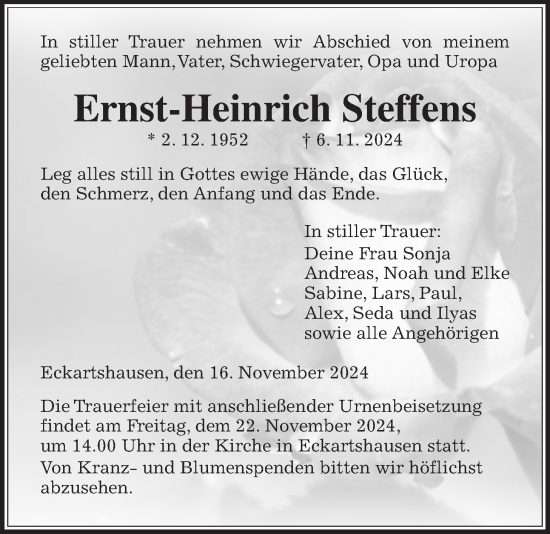 Traueranzeige von Ernst-Heinrich Steffens von Kreis-Anzeiger