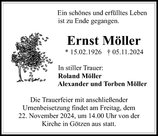Traueranzeige von Ernst Möller von Kreis-Anzeiger