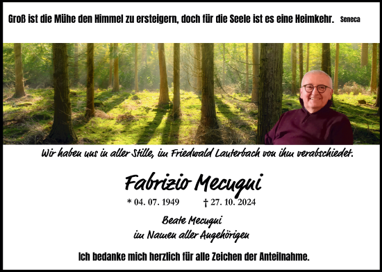 Traueranzeige von Fabrizio Mecugni von Lauterbacher Anzeiger