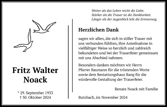 Traueranzeige von Fritz Walter Noack von Butzbacher Zeitung