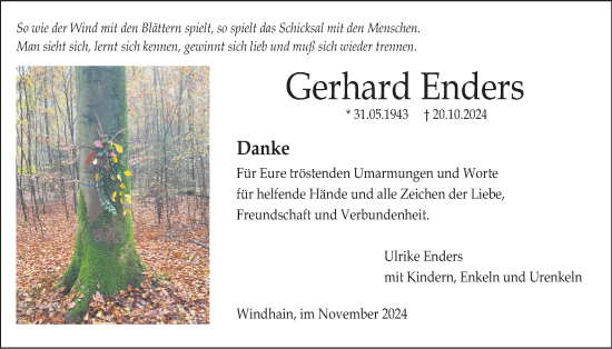 Traueranzeige von Gerhard Enders von Mücker Stimme, Giessener Allgemeine, Alsfelder Allgemeine
