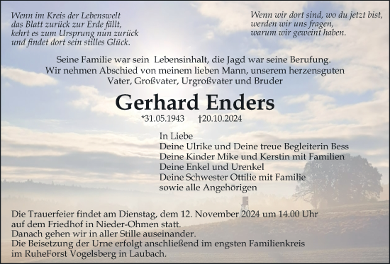 Traueranzeige von Gerhard Enders von Giessener Allgemeine, Alsfelder Allgemeine