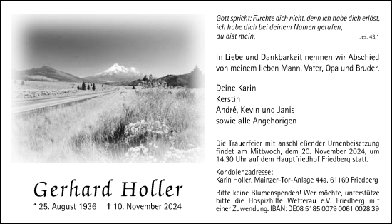 Traueranzeige von Gerhard Holler von Wetterauer Zeitung