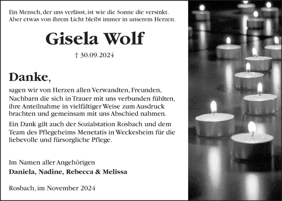 Traueranzeige von Gisela Wolf von Wetterauer Zeitung