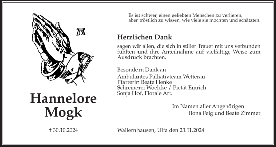 Traueranzeige von Hannelore Mogk von Kreis-Anzeiger