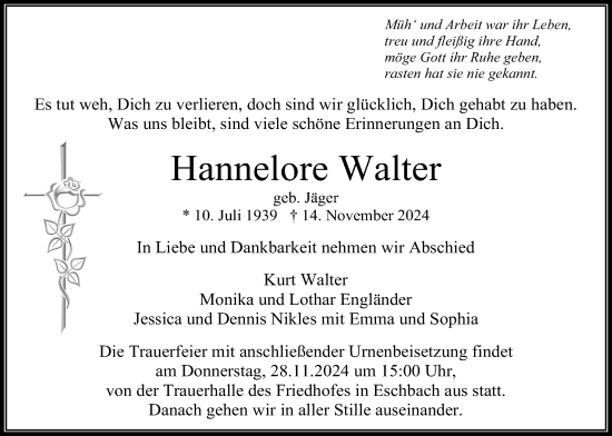 Traueranzeige von Hannelore Walter von Usinger Anzeiger